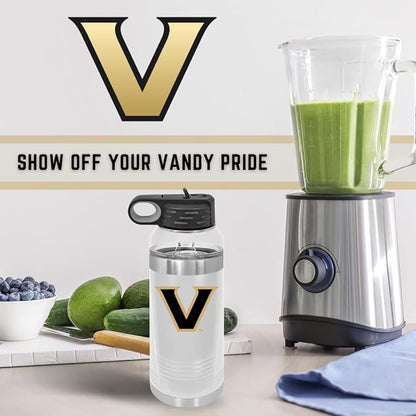 Vanderbilt University 32oz Stainless Steel Double Walled White Beverage Bottle with Flip Straw Spout - College Gear for Playoff Season – For Office, Home or Auto – Show your Commodores Pride