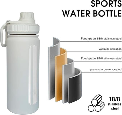 18oz Insulated Water Bottle ，Stainless Steel Sports Water Cup Flask with 2 Lids, Wide Mouth Travel Thermal Mug,Outdoor Sports Bottle（white）