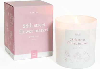 NYC Inspired Scented Candle: 28th Street Flower Market - Peony & Rose Scent, 9oz, 50 Hour Burn, Vegan Soy & Coconut Blend Candle for Home Decor, Gift for Women & Men