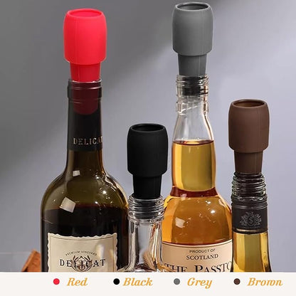 Wine Stopper for Keeping Wine & Champagne Fresh, 4PCS Reusable Silicone Wine Sealer for Wine Bottles, Wine Bottle & Beverage Stopper for Home Use.