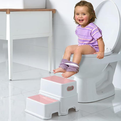 Victostar 2 Step Stool for Kids, Anti-Slip Sturdy Toddler Two Step Stool for Toilet Potty Training, Bathroom,Kitchen (Pink)