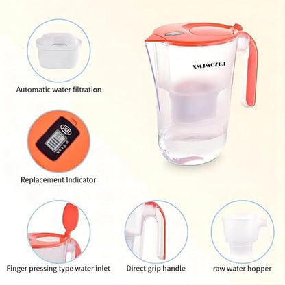 Orange Color Water Pitcher with Filter, 15Cups of Water, BPA Free, Make Water Good Taste, 4-Step Filtration,Home & Office use