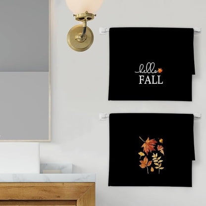 Black Fall Kitchen Towels Set of 2, Black Autumn Fall Dish Towels, Black Hello Fall Maple Leaves Decorative Hand Towels for Kitchen Bathroom, Fall Leaves Home Bathroom Kitchen Decor(16x24 Inch)