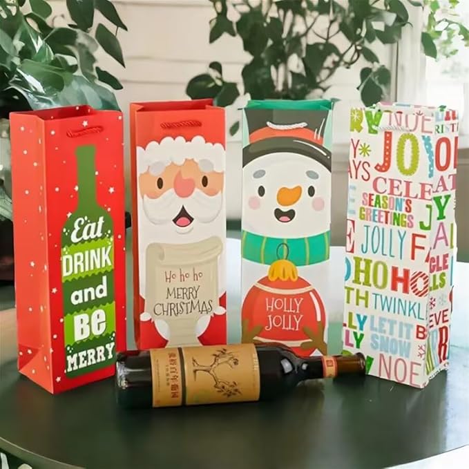 12pc, Christmas Decoration Supplies Cartoon Old Man Paper Bag Red Wine Bag Wine Bottle Bag Restaurant Hotel Dining Table Decoration Supplies