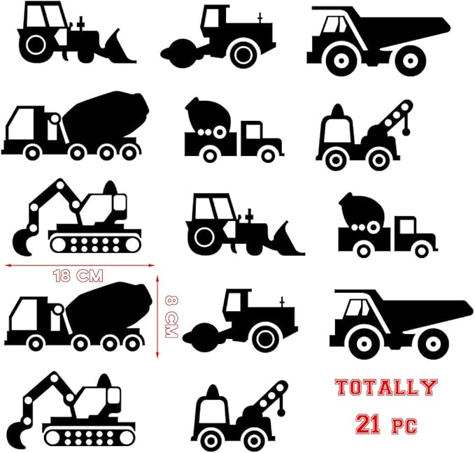 Vinyl Wall Art Decals Construction Vehicles Cool Trendy Toddler Boys Girls Home Bedroom Playroom Wall Stickers Nursery Daycare Apartment Kindergarten