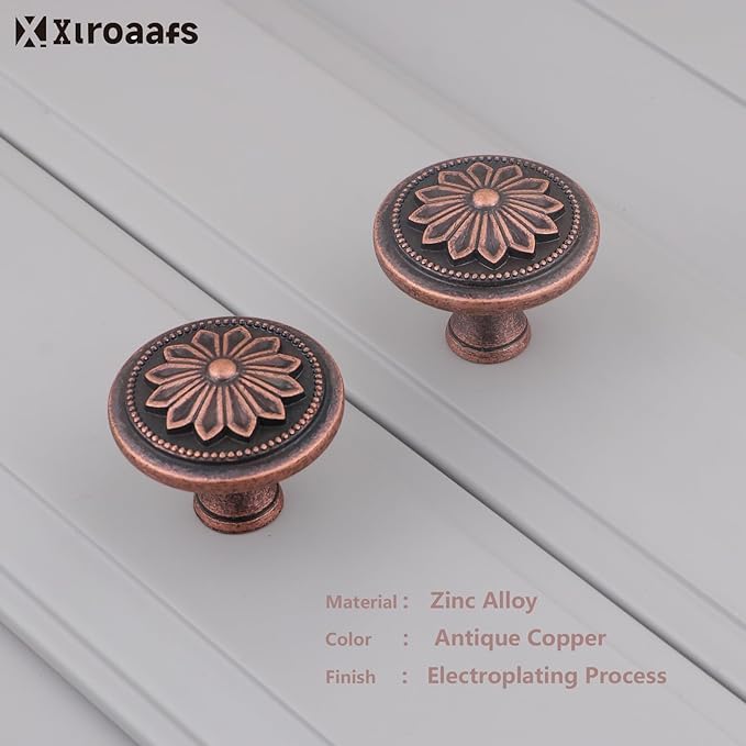 4 Pack Antique Copper Kitchen Cabinet Hardware Knobs,1-2/5" Round Knobs for Cabinets and Drawers Copper,Vintage Copper Knobs for Dresser Drawers Cupboard Bathroom Bedroom Dresser Knob Bronze