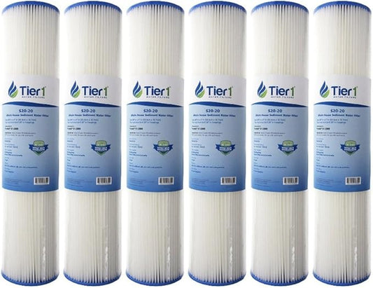 Tier1 20 Micron 20 Inch x 4.5 Inch | 6-Pack Pleated Cellulose Whole House Sediment Water Filter Replacement Cartridge | Compatible with Pentek S1-20BB, 155305-43, W20CLHD20, Home Water Filter