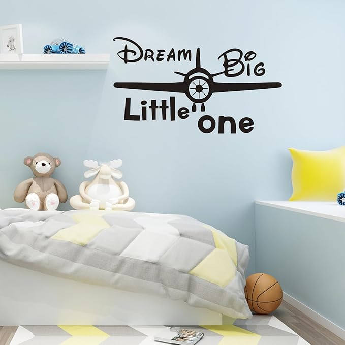 Airplane Wall Sticker, Dream Big Little One Inspirational Quote Wall Decor Stickers Removable DIY Aircraft Wall Decal for Living Room Bedroom Home Decor, Gift Wallpaper Mural for Boys, Girls, Kids