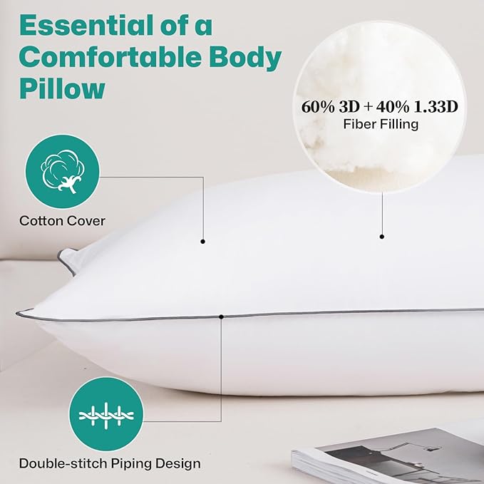 100% Breathable Cotton Cover Body Pillow for Adult Cooling Weighted Body Pillows Insert, Firm Support, and Unique Contour Swan Design for Full Body Relaxation 20 * 54