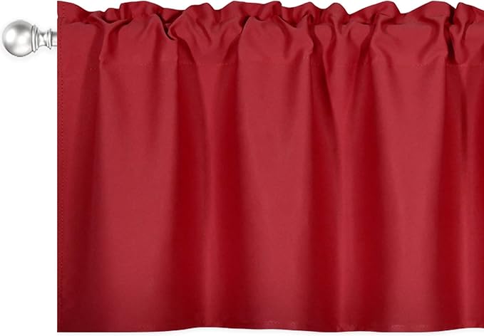 4 Panels Red Valance for Windows 42x18 Inch Solid Thermal Insulated Blackout Rod Pocket Kitchen Short Curtain Toppers Valance for Bathroom Living Room