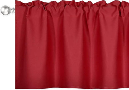 4 Panels Red Valance for Windows 42x18 Inch Solid Thermal Insulated Blackout Rod Pocket Kitchen Short Curtain Toppers Valance for Bathroom Living Room