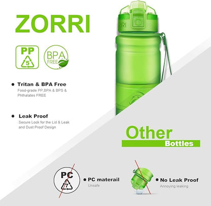 ZORRI 14/17/ 24/32 OZ Water Bottles, BPA Free Tritan Lightweight Leak Proof Sport Bottle with Brush, Lock Feature, Track Marker, and Flip Lid for Kids School, Fitness, Office, Sports & Outdoors