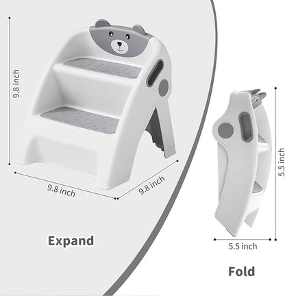 Toddler Step Stool Foldable 2 Step Stool for Kids Collapsible Stool Anti-Slip Stepping Stool for Bathroom Sink Potty Toilet Toddler Kitchen Stool Helper (Grey)