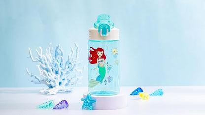 Zak Designs Sage Disney Princess Kids Water Bottle For School or Travel, 16oz Durable Plastic Water Bottle With Straw, Handle, and Leak-Proof, Pop-Up Spout Cover (Ariel & Jasmine)