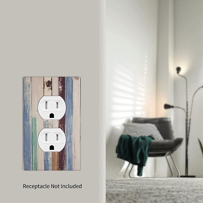 Vintage Wood Texture Farmhouse Decorative 1 Gang Duplex Outlet Cover Wall Plate Single Switch One for Electrical Kitchen Living Room Bedroom Bathroom Home Novelty Decorate