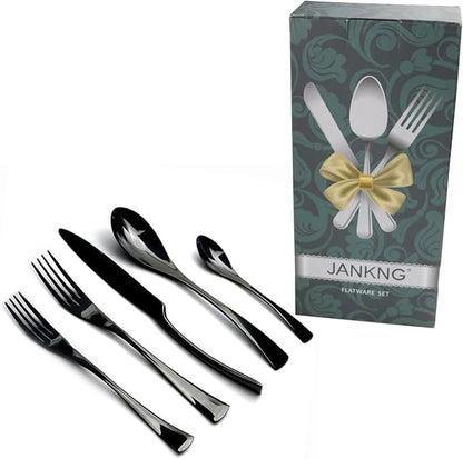 18/10 Stainless Steel Flatware Set,Luxury Black Cutlery Silverware Dinner Service Dessert Fork Tea Spoon Knife,for Home Kitchen Restaurant Hotel, Qty=15 Pcs