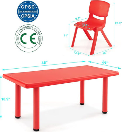 48" L x 24" W Kids Table and 6 Chairs Set, 1-8 Year Old Toddler Activity Craft Table for Toddlers Home, Nursery, Classrooms - Red