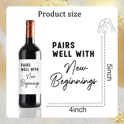 24Pcs New Beginnigs Wine Labels, New Job New Home Retirement Graduation Wedding Gifts for Women Men, Housewarming Gifts New Home, Pairs Well with New Beginnigs Wine Bottle Stickers Labels