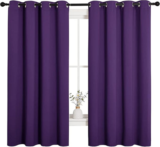 NICETOWN Thermal Insulated Blackout Draperies Curtains, Triple Weave Home Decoration Solid Ring Top Blackout Drape Panels for Bedroom (Set of 2, 55 x 68 inches, Royal Purple)