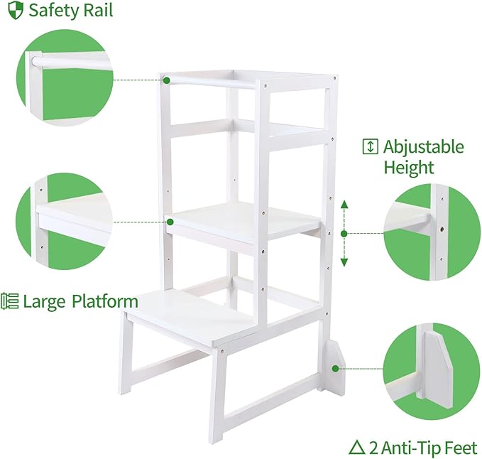 Toddler Step Stool Toddler Kitchen Stool, Adjustable-Height Toddler Tower Stool Step stools for Kids, White…