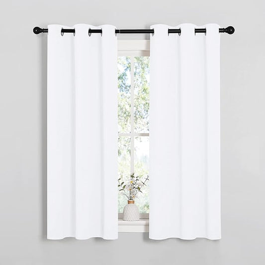 NICETOWN 50% Light Blocking Curtain Panels for Bedroom, Home Decoration Easy-Care Solid Grommet Draperies & Drapes, Window Covering for Kitchen (2 Panels, 34 by 54, White)