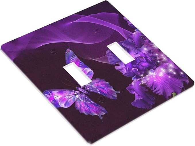 Purple Butterfly Flower Double Toggle Light Switch Wall Plate Cover Decorative 2-Gang for Girls Room Bathroom Bedroom Home Kitchen Two Lightswitch Polycarbonate 4.5" x 4.6"