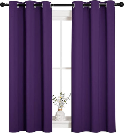 NICETOWN Blackout Curtain Panels for Kids Room, Triple Weave Home Decoration Thermal Insulated Solid Ring Top Blackout Curtains/Drapes (Set of 2, 34 x 54 inches, Royal Purple)