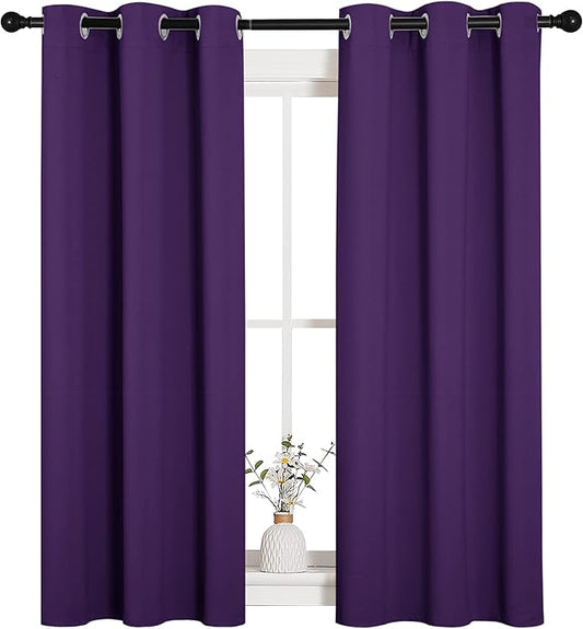 NICETOWN Blackout Curtain Panels for Kids Room, Triple Weave Home Decoration Thermal Insulated Solid Ring Top Blackout Curtains/Drapes (Set of 2, 34 x 54 inches, Royal Purple)