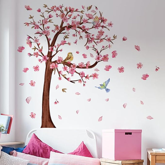 Blooming Trees & Birds Wall Stickers - 90cm x 35.43inch Decorative Vinyl Sheets for Home Decor