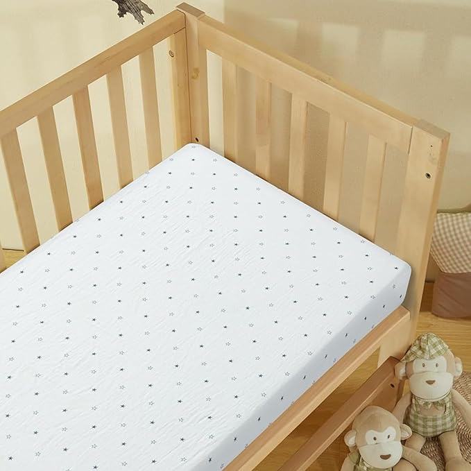 100% Cotton Muslin crib sheets for Boys and Toddler, Soft and Breathable, crib sheets girl Snug Fit, Machine Washable, Multiple Colors, Stars Muslin Size 28"x52"x9"