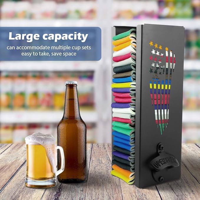 Can Cooler Holder with Bottle Opener 2 in 1 Personalized Wall Mounted Holder Organizer, Metal Beer Can sleeves Storage Organizer and Dispenser for Home Family Bar (Type B)