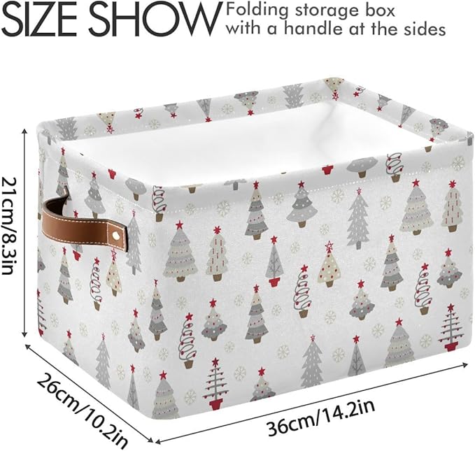 Christmas Tree Gray Storage Basket Fabric Kitchen Baskets Winter Snowflake White Grey Open Home Storage Bins Boxes Foldable Organizer Bag for Book Shelf Closet Baskets 16×12×8 Inches