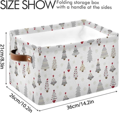 Christmas Tree Gray Storage Basket Fabric Kitchen Baskets Winter Snowflake White Grey Open Home Storage Bins Boxes Foldable Organizer Bag for Book Shelf Closet Baskets 16×12×8 Inches