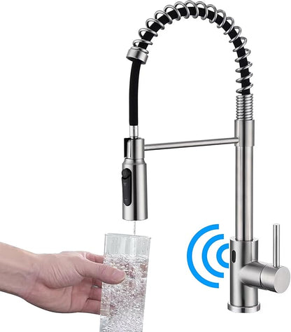 Touchless Kitchen Faucet with Pull Down Sprayer, Brushed Nickel Sensor Commercial Pull-Down Kitchen Sink Faucet, 1 Hole Single Handle Brass Stainless Steel Material