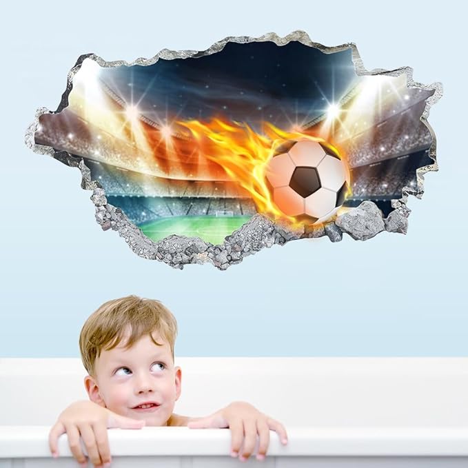 Sports Wall Stickers, Soccer Wall Stickers, 3D Soccer Wall Decal for Living Room, Bedroom, Kids Room, Home Decoration (T0415)