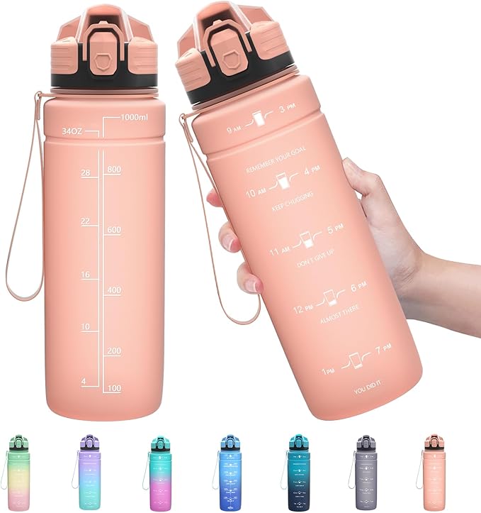 ZOUNICH Tritan BPA Free Water Bottle with Time Marker - 32oz/24oz/17oz Leakproof Motivational Sports Water Bottles to Ensure You Drink Enough Water Throughout The Day for Fitness and Outdoor Activity