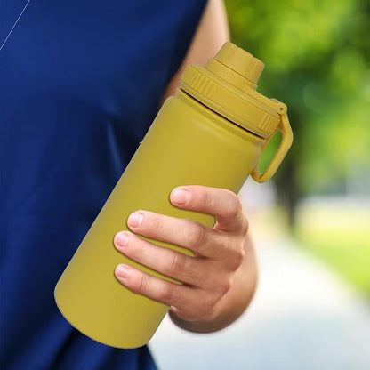 18oz Insulated Water Bottle ，Stainless Steel Sports Water Cup Flask with 2 Lids, Wide Mouth Travel Thermal Mug,Outdoor Sports Bottle（Mango yellow）