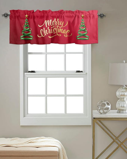 Vandarllin Merry Christmas Kitchen Curtains Valances for Windows Christmas Tree Rod Pocket Window Treatment for Kitchen/Living Room/Bedroom/Bathroom,42" X 18" -1 Panel, Winter Holidays