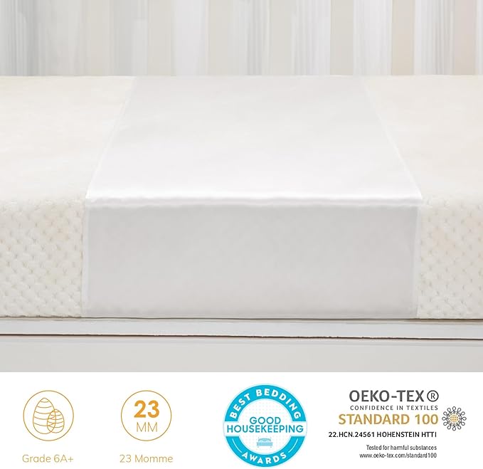 2 Pack 23 Momme Silk Crib Slip for Baby Hair, No More Bed Head and Baby Bald Spots, 100% Silk Crib/Bassinet Sheets for Baby Boy/Girl (White)