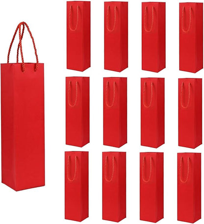 12Pcs Red Wine Gift Bag,Wine Tote Bags Bulk With Handle Kraft Paper Bags 3.7"×3.5“×13.8” for Wine Gifts,Bottle,Tumblers as Christmas Party Gift