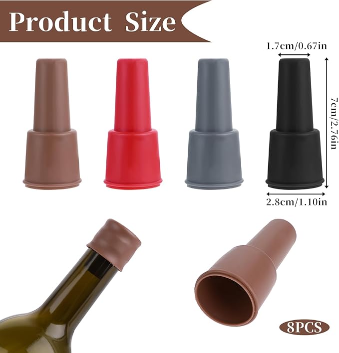 8Pcs Silicone Bottle Stopper Wine Stopper for Wine Bottles Sealed Reusable Wine Stoppers Wine Bottle Cover Caps to Keep Wine Fresh, Beer Champagne Stopper Home Use