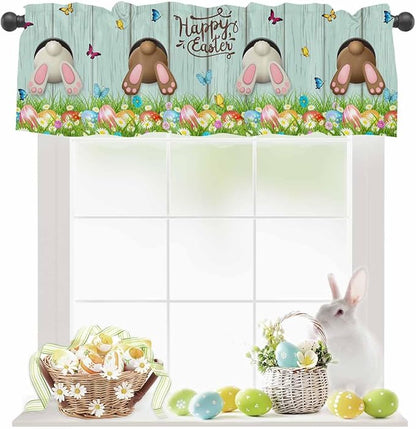 Vandarllin Spring Easter Kitchen Curtains Valances for Windows Funny Bunny Tails Rabbit Rod Pocket Window Treatment for Kitchen/Living Room/Bedroom/Bathroom, 60" X 18", Floral Farmhouse