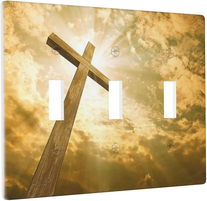 Christ Jesus Cross Sky Decorative Light Switch Cover Wall Plate 3 Toggle Triple Three Gang for Kitchen Living Room Bedroom Bathroom Home Novelty Decorate