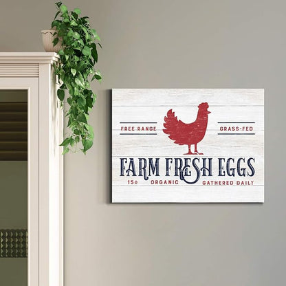 Renditions Gallery Canvas Animal Wall Art Home Paintings & Prints Organic Farm Fresh Eggs Abstract Red & White Modern Chicken Artwork Decorations for Bedroom Office Kitchen - 12"x18" LT33