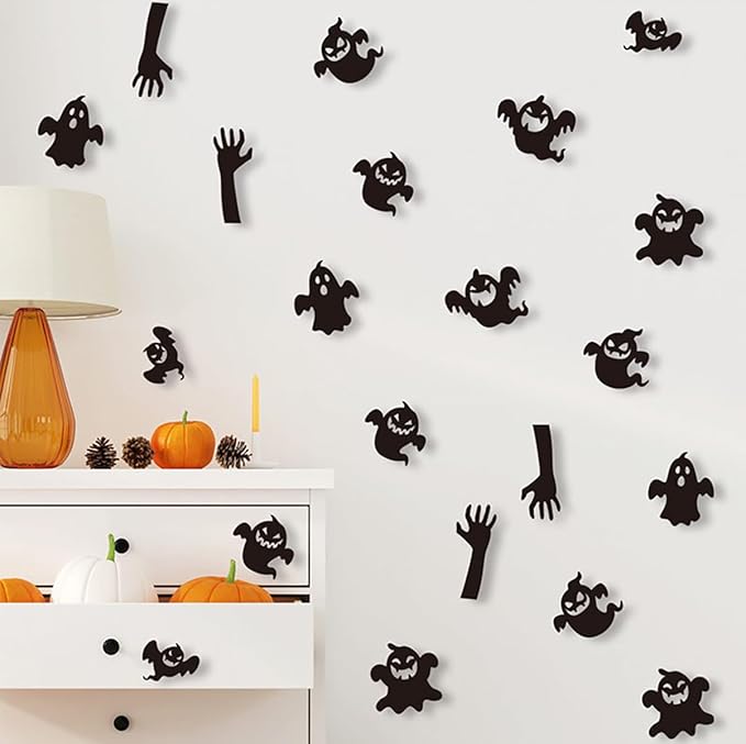 Bat Wall Stickers Decals Removable Halloween Wall Decor Black Gothic Bats Ghost Spider Web Wall Stickers for Wall Glass Mirror Living Room Home Bathroom Kitchen Halloween Party Favor Supplies