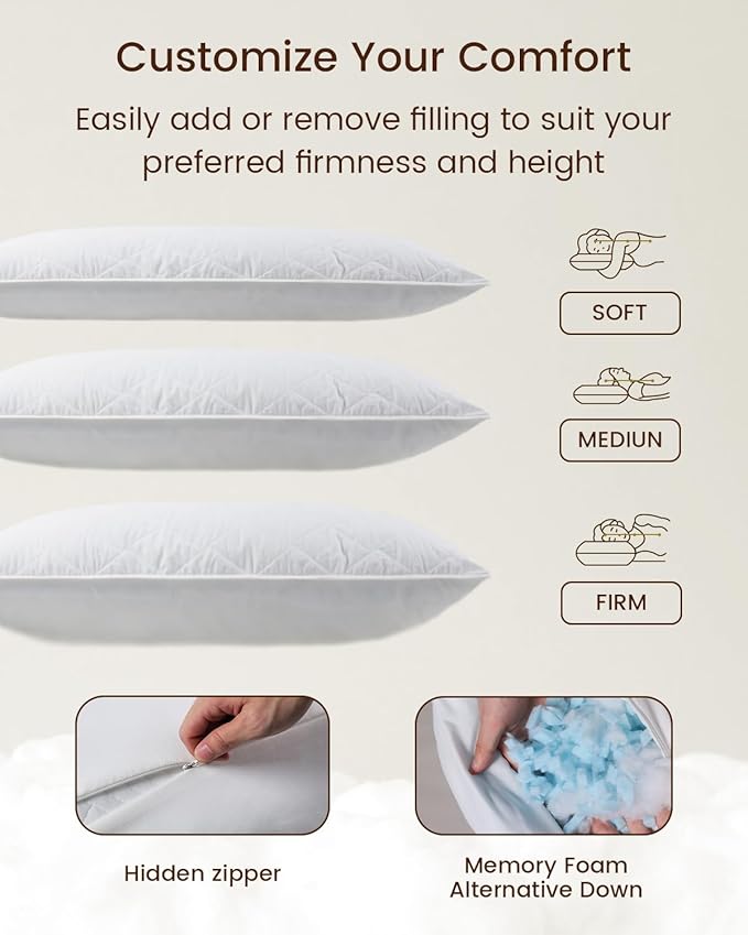 ZonLi Body Pillows for Adults, Quilted Long Pillow for Bed, Body Pillow with Removable Cotton Cover and Adjustable Memory Foam Filling, Full Firm Body Pillow for Side Sleeper, 20"x54" (Linen White)