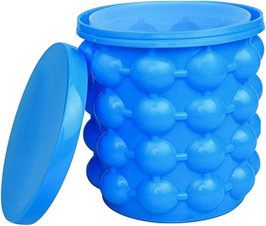 (2 in 1) Ice Cube Maker, Round,Portable .Silicone ice Bucket and ice Mold with lid, Portable Silicon Ice Cube Maker(Blue)