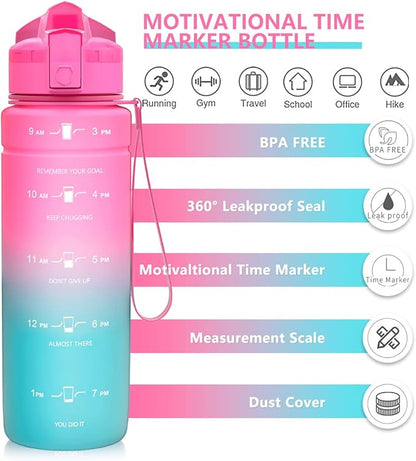 ZOUNICH Tritan BPA Free Water Bottle with Time Marker - 32oz/24oz/17oz Leakproof Motivational Sports Water Bottles to Ensure You Drink Enough Water Throughout The Day for Fitness and Outdoor Activity