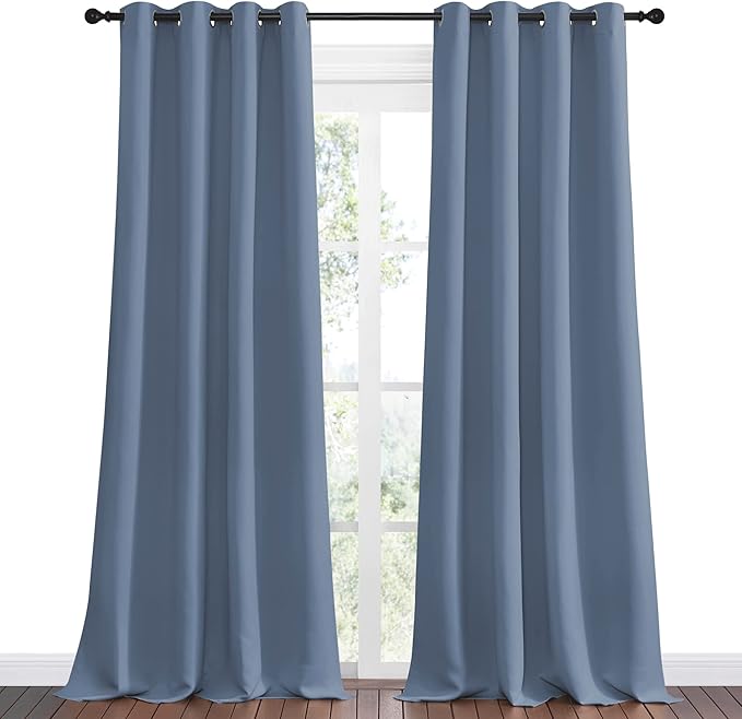 NICETOWN Stone Blue Room Darkening Curtain Panels 108" Length for Bedroom Living Room, 55" Width, 2 Pieces, Thermal Insulated Blackout Draperies for Home Decoration, Total Privacy