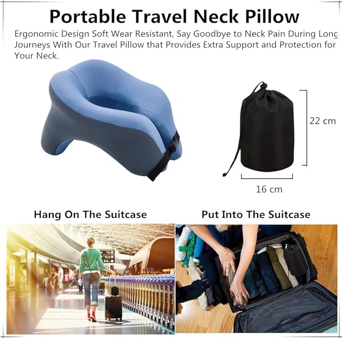 All-Round Head Support Neck Pillow,Memory Foam Travel Neck Pillow for Long Flights, Travel Pillow Comfortable and Breathable is for Car, Train, Bus Trip,Home and office Use (Blue)